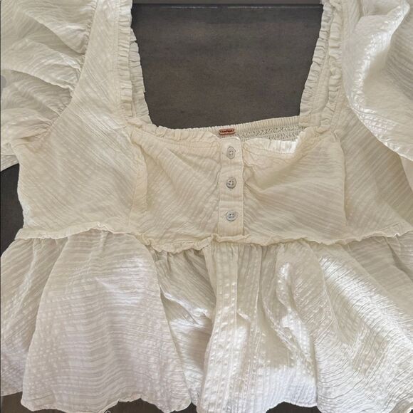 Free People Leave It To Me Babydoll Top Cotton in Ivory Square Neckline Size L - Picture 11 of 12